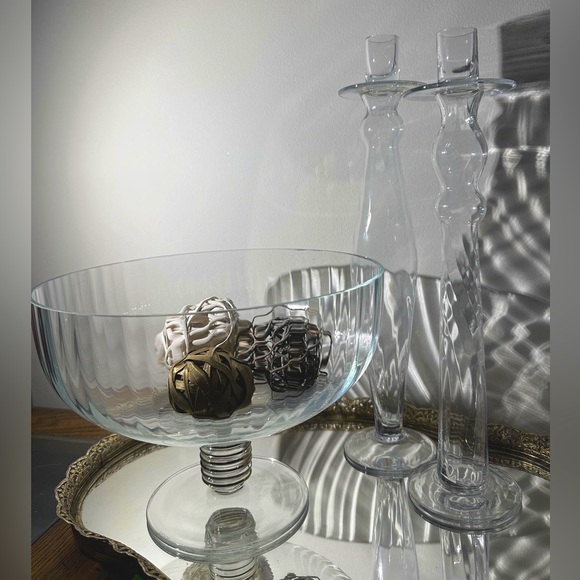 Vintage BLOCK Crystal Pedestal bowl with Applied Gold Rings - Picture 7 of 8